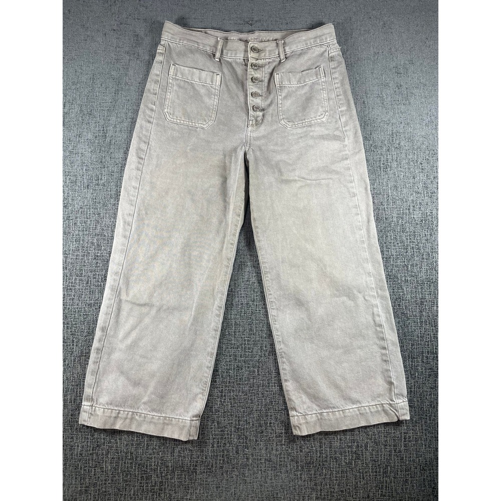 American Eagle Wide Leg Pants Womens 10 Taupe Tan Button Fly Patch Pocket Crop